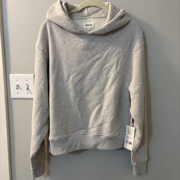 NWT MATE The Label Organic Fleece Relaxed Cotton Hoodie In Heather Grey Xsmall - Picture 3 of 8